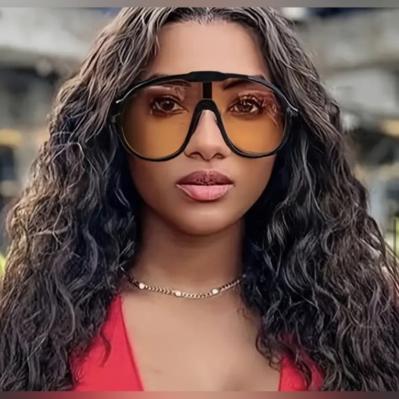 Yellow Oversized One-piece Sunglasses - Picture 7 of 11